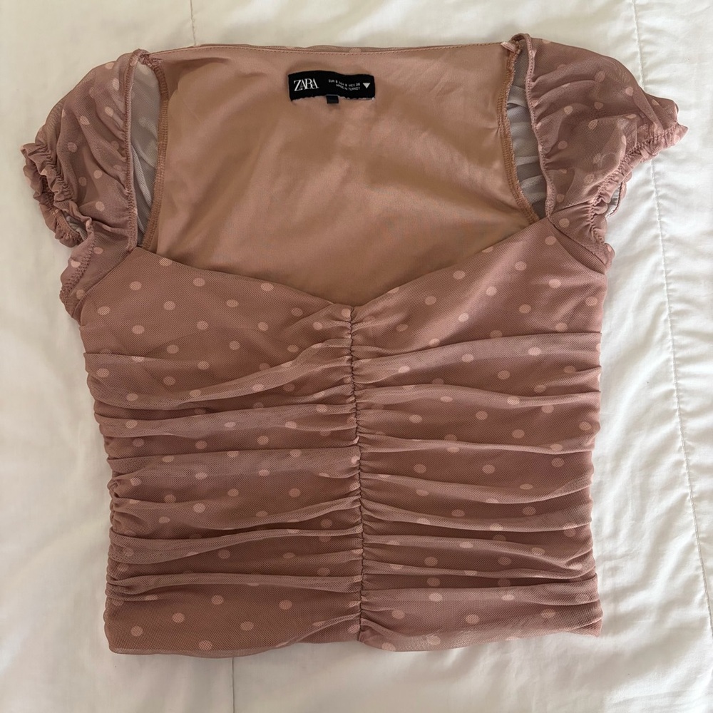 Zara Blush pink Polka Dot Ruched crop top